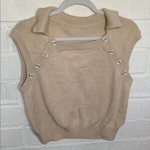 ADEAM Knit Collared Beige Cotton Sweater Vest size Large